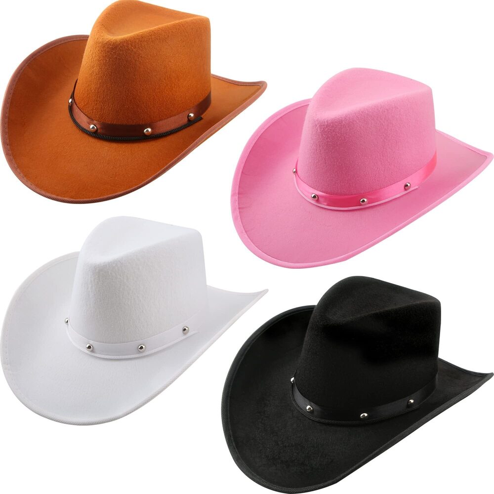 5859 4 Pack Cowboy Hat Felt Western Cowgirl Hat with Neck Drawstring